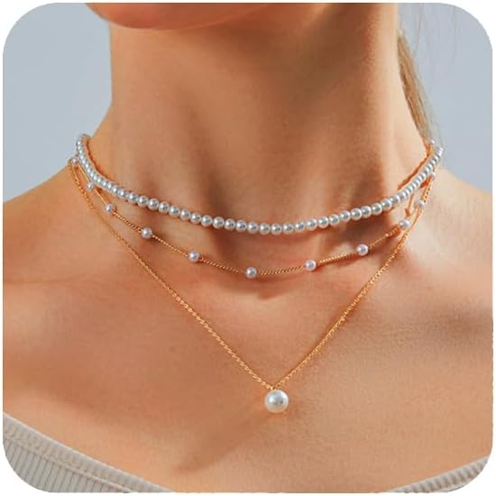 Gold Jewelry Set for Women - Dainty 14K Gold/Silver Plated Pearl Choker Necklace, Drop Earrings & Bracelets - Wedding Trendy Pearl Jewelry Gift