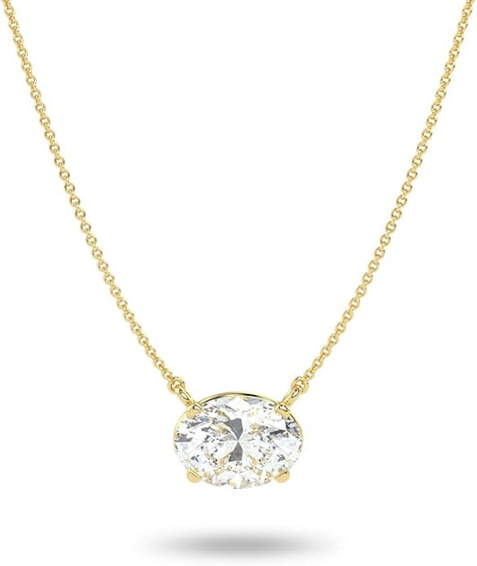 Carbon Atelier IGI Certified 1/3 to 3 Carat Oval Lab Grown Diamond Horizontal Solitaire Pendant Necklace for Women I 14k Gold Necklace (G-H, VS1-VS2, cttw) 16 to 18 Inch Long Adjustable Chain