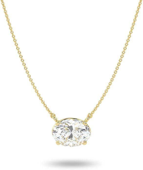 Carbon Atelier IGI Certified 1/3 to 3 Carat Oval Lab Grown Diamond Horizontal Solitaire Pendant Necklace for Women I 14k Gold Necklace (G-H, VS1-VS2, cttw) 16 to 18 Inch Long Adjustable Chain
