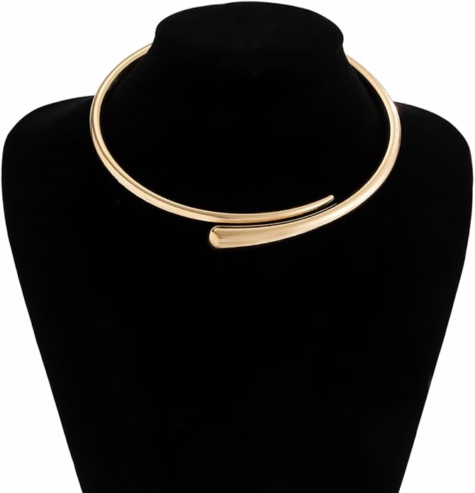Chunky Choker Collar Necklace Gold Silver Metal Smooth Spring Open Teardrop Choker Statement Open Round Collar Necklace Trendy Minimalist Necklace for Women