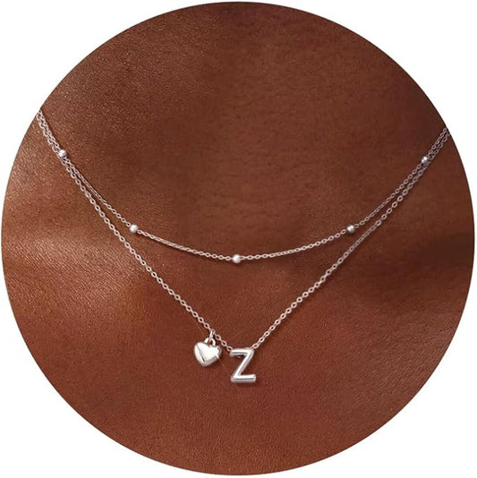 adoyi Gold Necklace for Women Layered Bubble Heart Letter Initial Necklaces for Women Trendy Jewelry 14K Gold Plated Chain Chunky Name Necklace Stack Charm A-Z Pendant Set Jewelry Gifts
