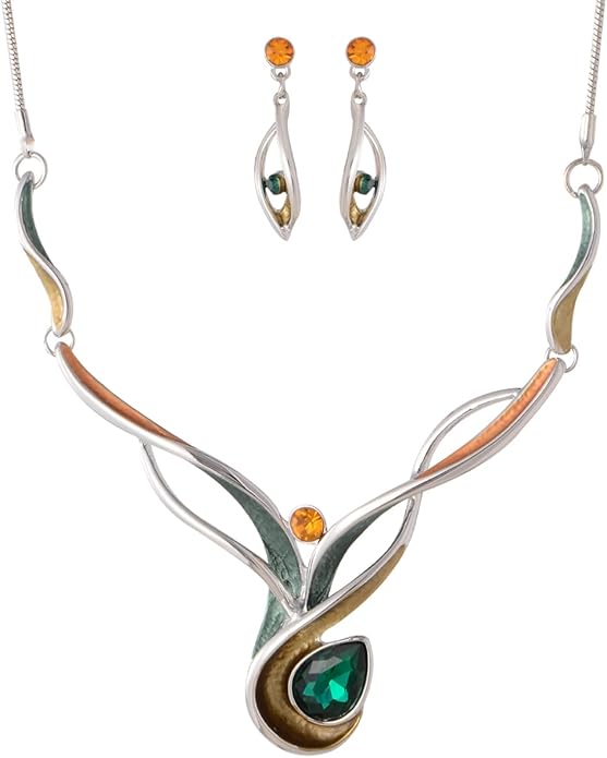 Chunky Statement Jewelry Set Vintage Retro Leaf Flower Floral Geometric Bohemian Boho Bib Necklace Earring Set Fashion Costume Jewelry for Women Girls Wedding Party Prom Unique Gift