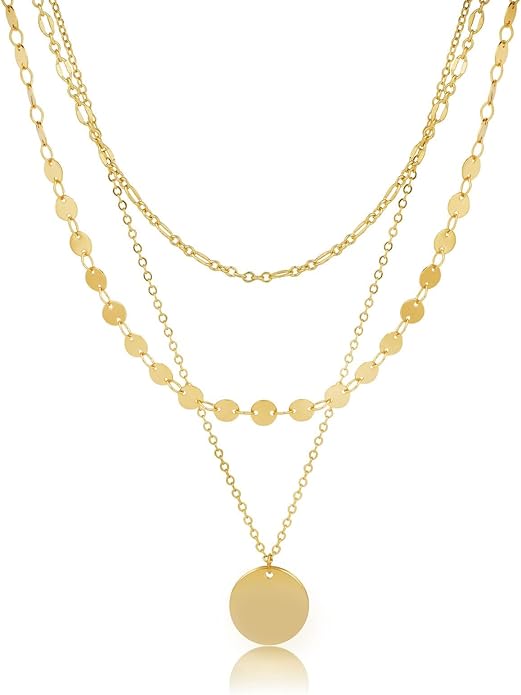 ASCOMY Gold Necklace for Women 14K Gold/Silver Plated Layered Necklaces Stackable Layering Cross Necklace Stacked Coin Pendant Pearl Herringbone Chain Stacking Gold Choker Trendy Jewelry Gift for Her