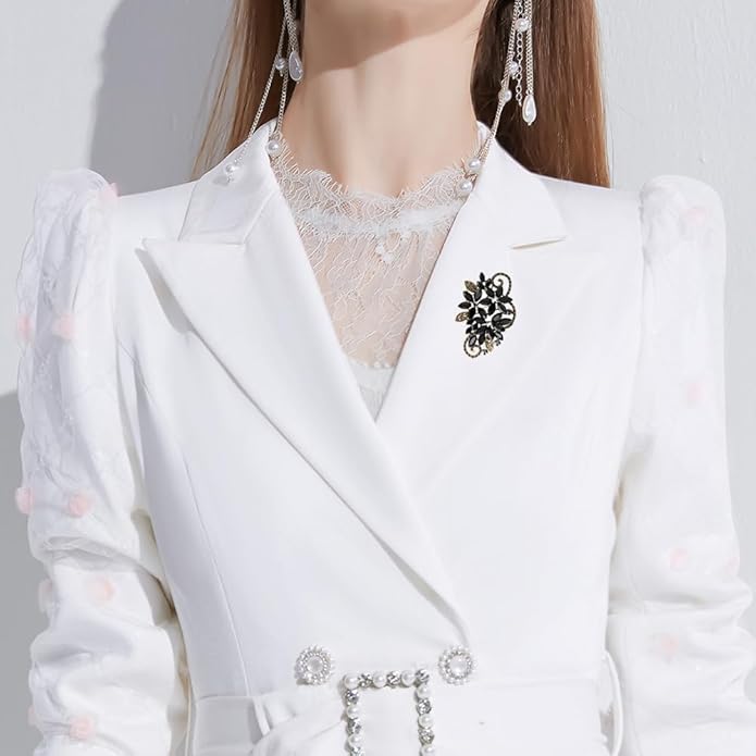 YOQUCOL Vintage Red Austrian Crystal Rhinestone Flower Shape Brooch Pin for Women