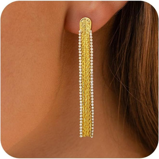 Gold Earrings for Women Trendy, Simple Dainty 14K Gold Plated Paperclip Square Chain Link Dangle Hoops Earrings Pin Stud Huggie Earrings Lightweight Hypoallergenic Minimalist Aesthetic Gold Jewelry for Christmas Gifts