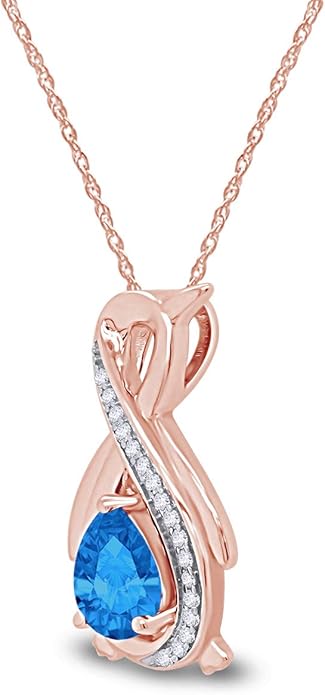 Infinity Penguin Pendant Necklace for Women, 14K Gold Over Sterling Silver with Pear & Round Cut Simulated Birthstone & White Diamond Accents, Dainty Animal Jewelry Gift with 18" Chain