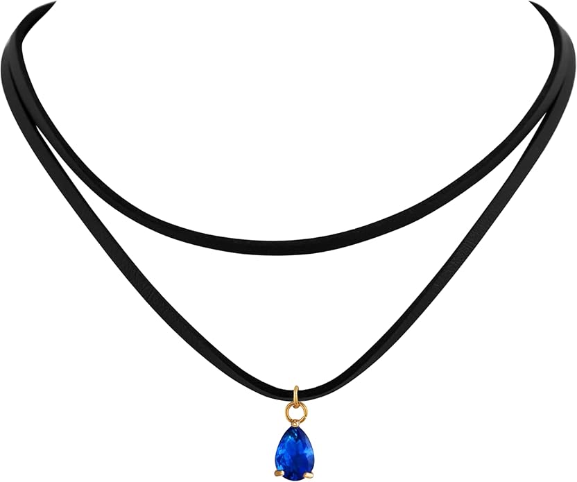 Sacina Layered Black Choker Necklace, Glass Teardrop Chocker, Black Necklace, Gothic Goth Boho Choker, Christmas Jewelry Gift For Women