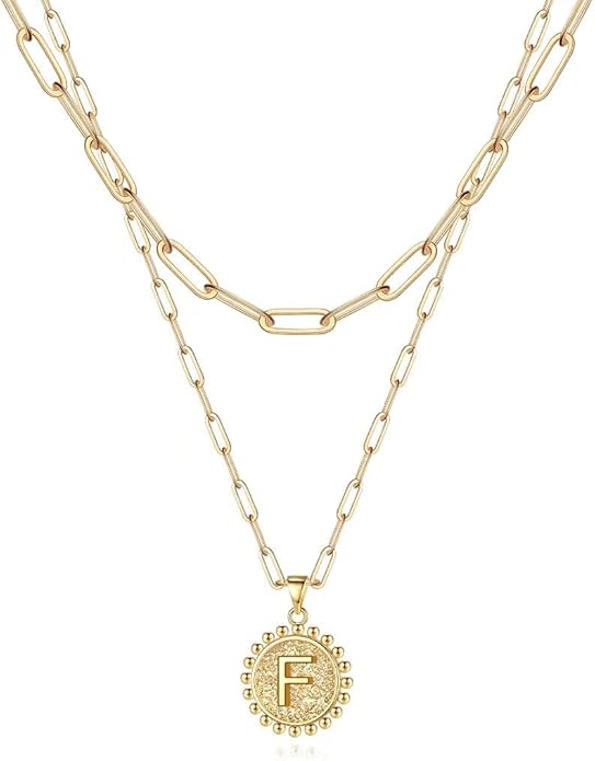 Ursteel Layered Initial Necklaces for Women, 14K-Gold-Plated Dainty Layering Paperclip Chain Necklaces for Women Jewelry