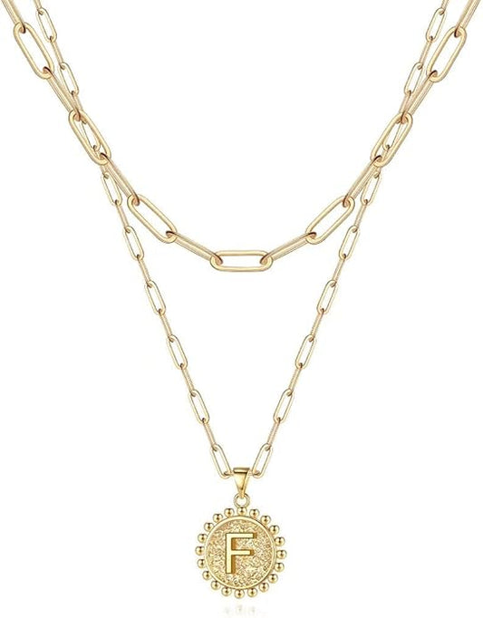 Ursteel Layered Initial Necklaces for Women, 14K-Gold-Plated Dainty Layering Paperclip Chain Necklaces for Women Jewelry