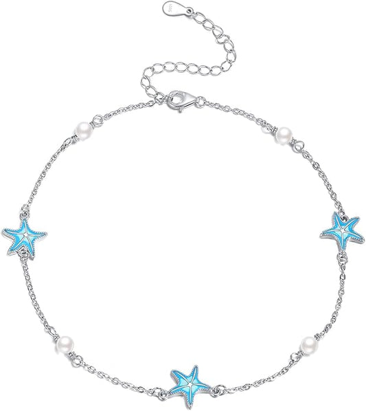 CRMAD Beach Starfish Anklet for Women Sterling Silver Moonstone Beach Anklet Irish Jewelry (starfish)