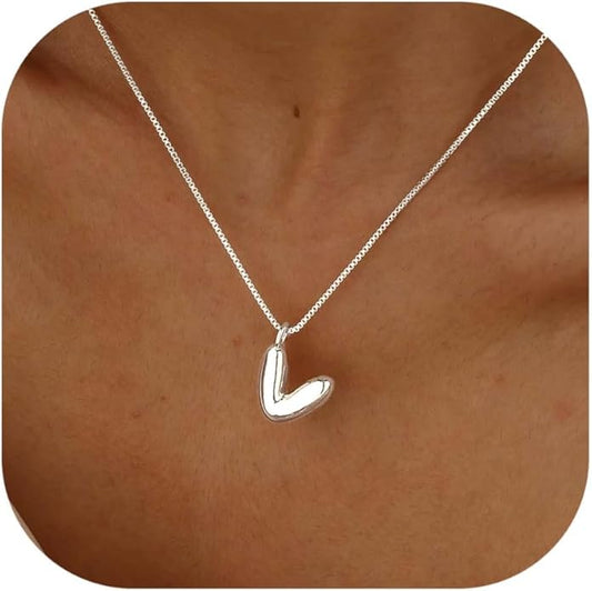 Bubble Gold Silver Letter Necklace Initial Necklaces for Women Trendy 14K Dainty Charm Pendant Name Necklace Personalized Jewelry Gift for Women Teen