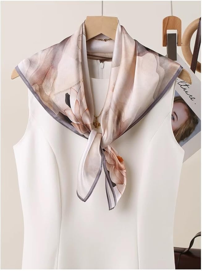 ANDANTINO 100% Mulberry Silk Square Scarf for Hair-25.6" X25.6'' Women Men Natural Silk Neckerchief Digital Printed Headscarf