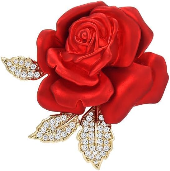 AILONMEI Red Rose Flower Brooches and Pins for Women Costume Jewelry Brooch Pins Broches Jewelry for Women Elegant Lady Pin