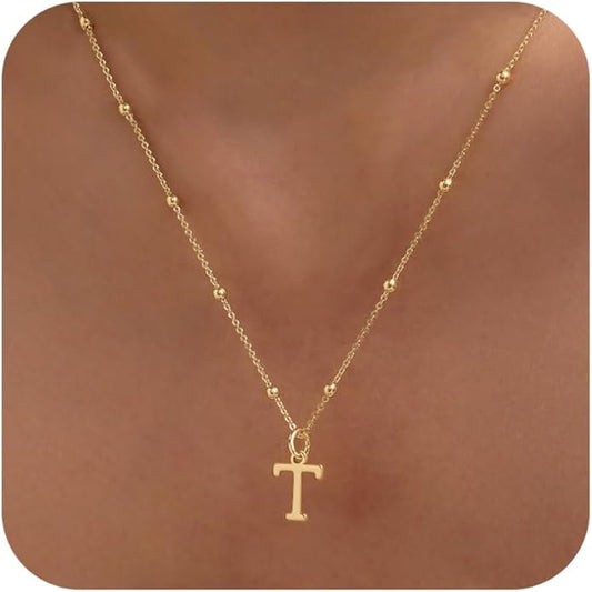 Initial Necklaces for Women Dainty Gold Letter Pendant Necklace 14k Gold Plated A-Z Name Necklaces Cute Charm Choker Necklace Fashion Accessories Non Tarnish Trendy Jewelry Gift