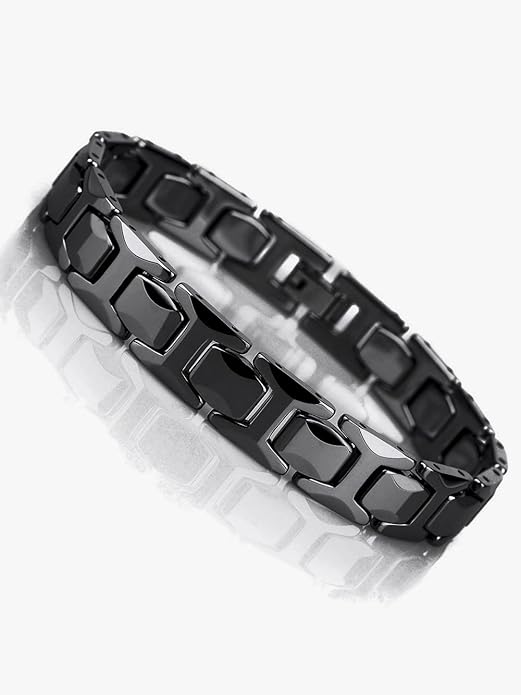 Urban Jewelry Stunning Stainless Steel Link Bracelet for Men Polished Link, Puzzle, Ceramic Style (Silver, Black)