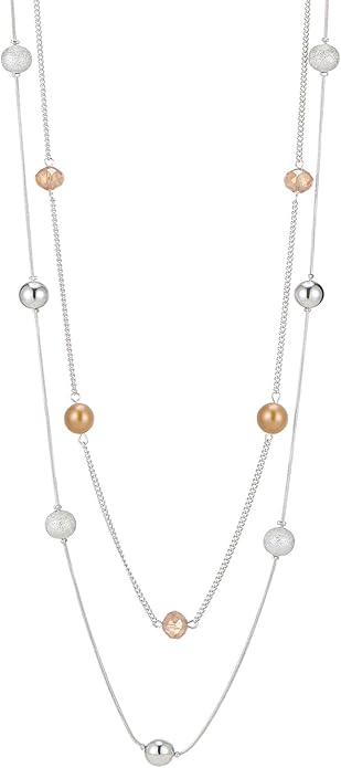 Silver Layered Long Necklace for Women Pearl Crystal Sweater Strand Chain Necklaces Fashion Gifts