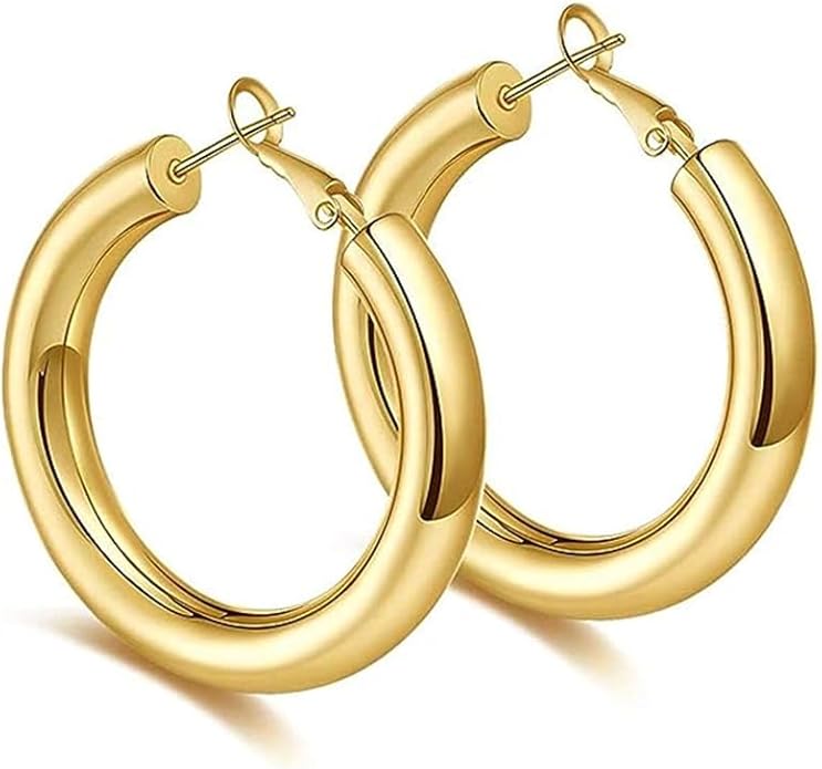 8YEARS Chunky Gold Hoop Earring for Women, 18K Gold Plated Lightweight Thick Hoops, Hypoallergenic Trendy Jewelry for Gift
