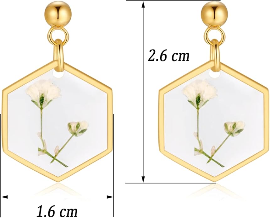 Forget-Me-Not and Queen Anne's Lace Pressed Wildflower Earrings | Pressed Flower Earrings | Handmade Drop and Dangle Earrings | Gift for Woman