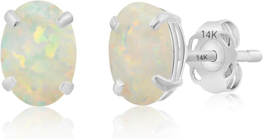 14k Gold Oval Stud Earrings for Women with Push Backs | 7x5mm Gemstone Birthstone Earrings | Real 14 Karat Gold Earrings Studs | Hypoallergenic Gemstone Stud Earrings for Women by MAX + STONE