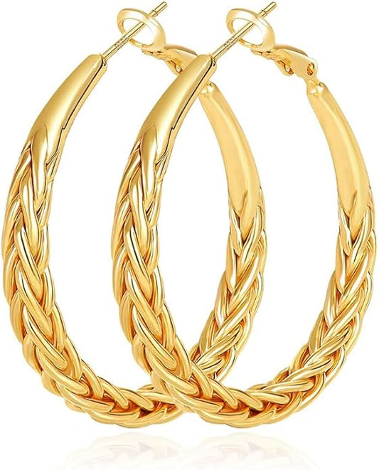 Silver Hoop Earrings for Women Trendy Hypoallergenic 925 Sterling Silver Post Hoop Earrings Lightweight Thick Twisted Large Silver Hoop Earrings 30/40/50MM