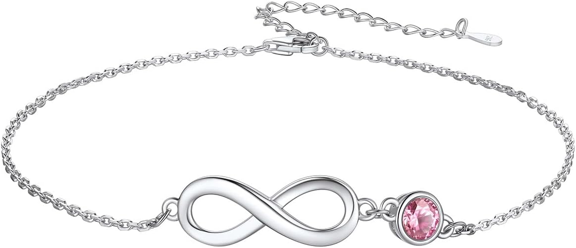 Custom4U Personalized Infinity Ankle Bracelets for Women 925 Sterling Silver Anklet Bracelet Endless Love Symbol Birthstone Charm Adjustable Foot Chain Jewelry Mothers Day Gifts for Mom Wife Women Her