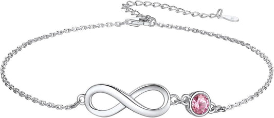 Custom4U Personalized Infinity Ankle Bracelets for Women 925 Sterling Silver Anklet Bracelet Endless Love Symbol Birthstone Charm Adjustable Foot Chain Jewelry Mothers Day Gifts for Mom Wife Women Her