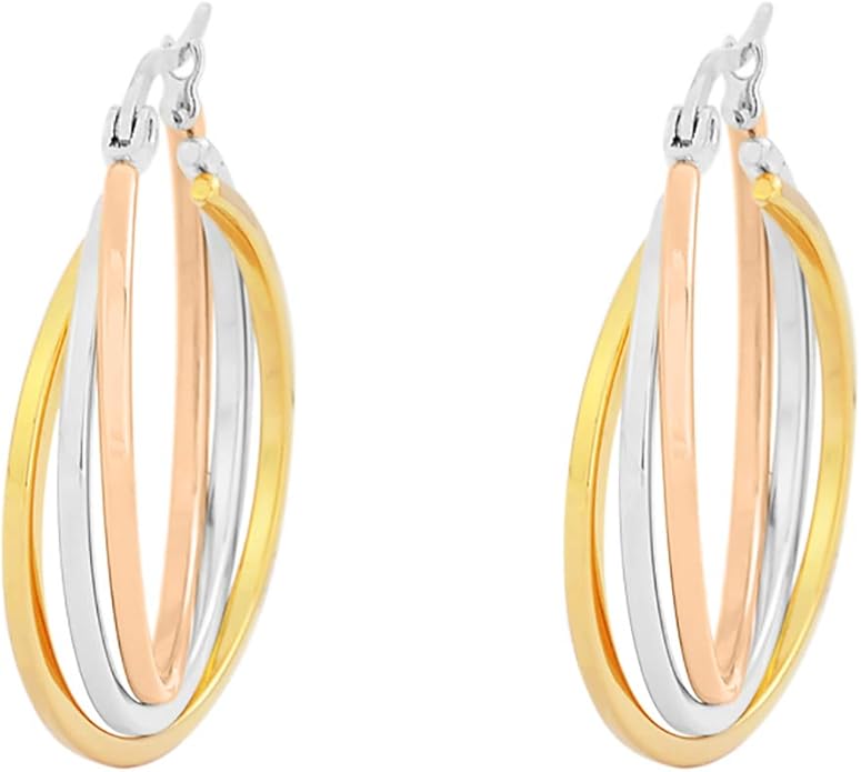 Edforce Women's Stainless Steel Overlapping Triple Hoop Earrings, (25mm-35mm)