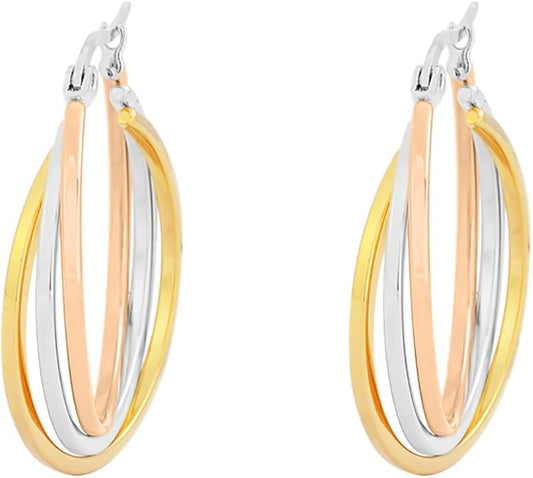 Edforce Women's Stainless Steel Overlapping Triple Hoop Earrings, (25mm-35mm)