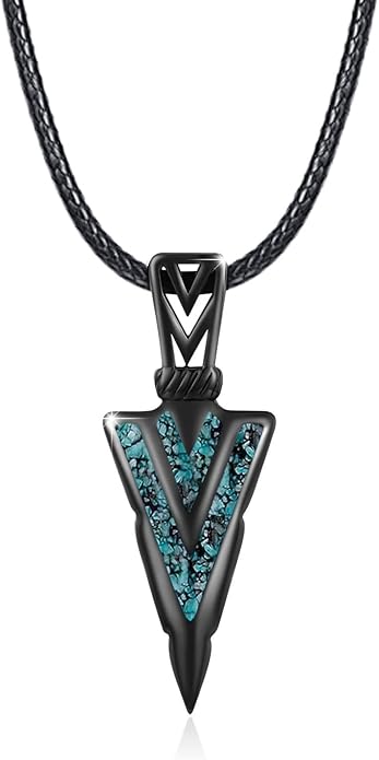PCTJYFU Arrowhead Necklace 925 Sterling Silver for Women Men Pendant with Blue Opal/Abalone Shell/Turquoise Black Gold Plating Protective Symbol Jewelry Adjustable Chain Gift for Him Her