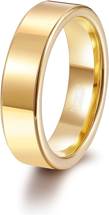 TRUMIUM 2mm 4mm 6mm Tungsten Rings for Women Men's Wedding Bands 24K Gold Plated Beveled Edges Flat High Polished Comfort Fit Size 5-14