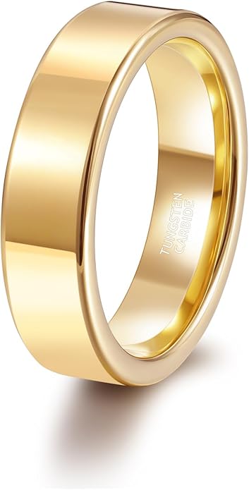 TRUMIUM 2mm 4mm 6mm Tungsten Rings for Women Men's Wedding Bands 24K Gold Plated Beveled Edges Flat High Polished Comfort Fit Size 5-14