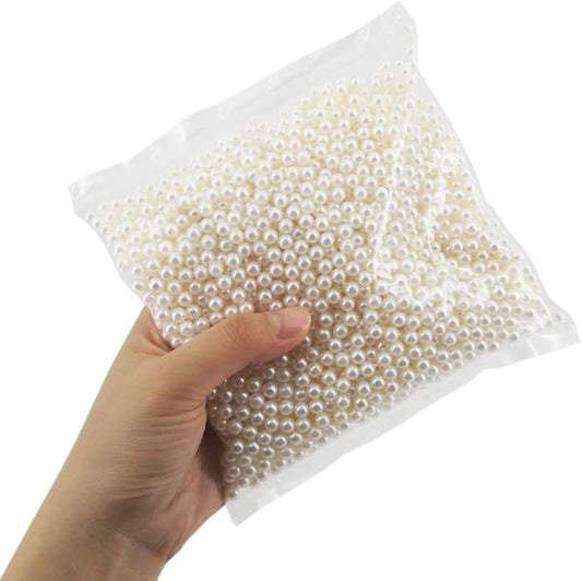 INSPIRELLE 2600pcs 6mm Ivory Polished ABS Undrilled Art Faux Pearls for Vase Fillers, No Hole Makeup Beads to Hold Brush Lipstick, Imitation Round Pearl Beads for Table Scatter Home Wedding Decoration