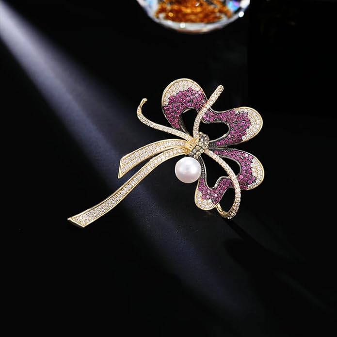 14K Gold Luxury Butterfly Brooch Sparkling Moissanite Accents & Enamel Painted Details, Retro Chic for Cheongsam, Coats & Formal Attire