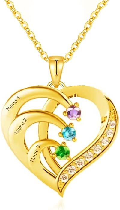 10K 14K 18K Personalized Solid Gold Nautral Diamond Mom Necklace with 1-5 Birthstones for Women Mom Wife,Custom Mother Birthstone Necklace Engraved Name Jewelry Gift for Mothers Day Birthday