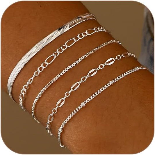 MBW Gold Bracelets for Women Trendy, Dainty 14K Gold Plated Bracelet Stack Beaded Chain Bracelet Set Thin Small Cute Paperclip Bracelets Fashion Waterproof Jewelry Gift Gold Accessories for Women