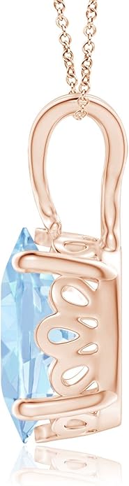 Angara Natural Aquamarine Solitaire Pendant for Women | Vintage in 14K Solid Gold/Platinum With 18" Chain | March Birthday, Anniversary, Gemstone Jewelry Gift