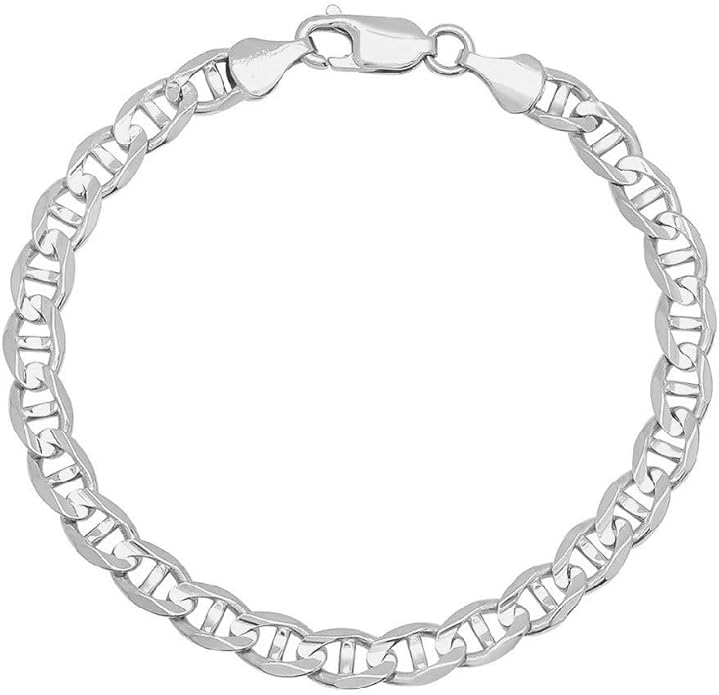 PORI JEWELERS 925 Sterling Silver 4.5mm Mariner Chain Link Anklet - Available in Silver or Yellow