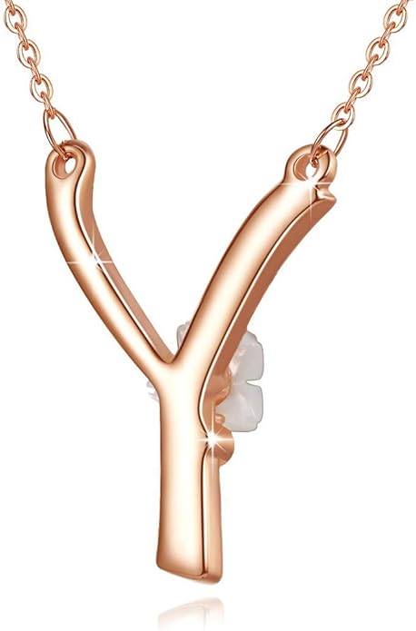 Flower Initial Letter Necklace Pink Red Blue Simulated Pearl Pendant Name Jewelry Made with Austrian Crystals Rose Gold Plated Anniversary Birthday Gifts for Women,18"+2"