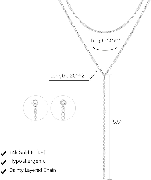Lariat Gold Necklace for Women Trendy Dainty 14k Gold Plated/Silver Layered Chain Drop Necklaces Y-Shaped Necklace Jewelry for Women Gifts