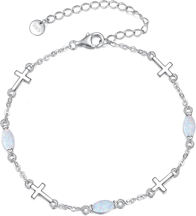 CRMAD Cross/Heart/Infinity/Star of David Bracelet for Women Sterling Silver Opal/Malachite/Moonstone Bracelet Cross Jewelry Gift for Women