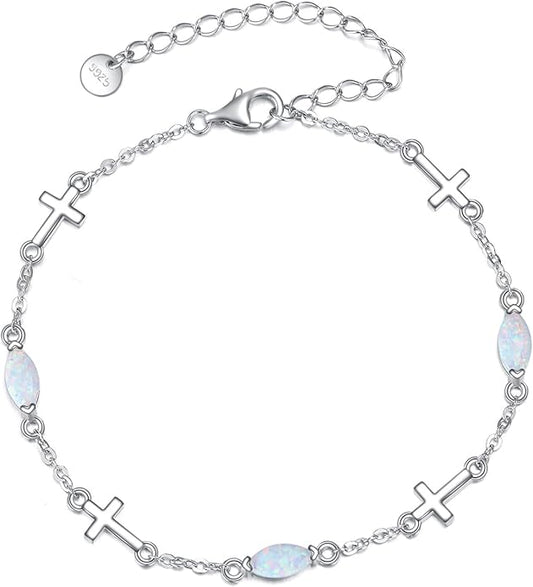 CRMAD Cross/Heart/Infinity/Star of David Bracelet for Women Sterling Silver Opal/Malachite/Moonstone Bracelet Cross Jewelry Gift for Women