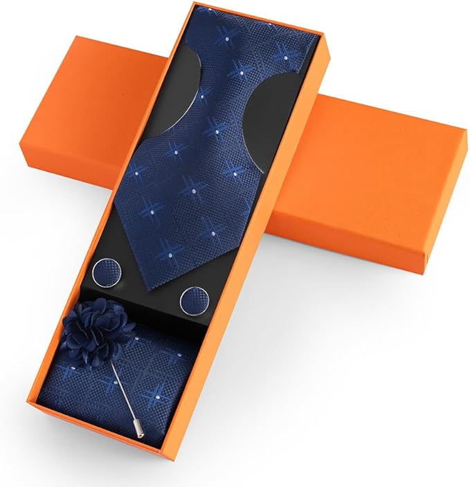 joy alice Ties Set Men Mixed Color Necktie Handkerchief Cufflinks Brooch 3.15 Formal