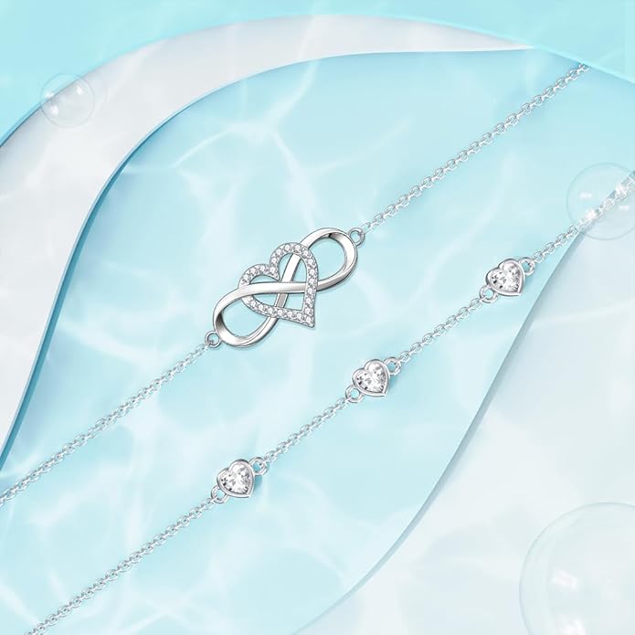 Dorunmo 925 Sterling Silver Infinity Heart Birthstone Anklet Bracelets for Women Best Mother's Day Birthday Jewelry for Wife Girlfriend Mom Her