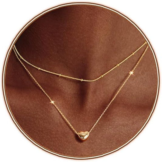 Zeffy Dainty Gold Heart Necklace for Women Trendy 14K Gold/Silver Plate Cute Heart Pendant Choker Necklaces Gold Love Heart Chain Necklace for Women Dainty Gold Jewelry Gifts for Women