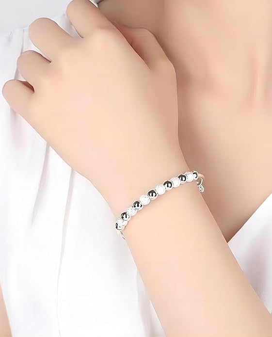 S925 Silver Bangle Bracelet for Women, Elegant Women‘s Sterling Silver Bracelet Bangle Adjustable 6.4-7.8 inches Small Size