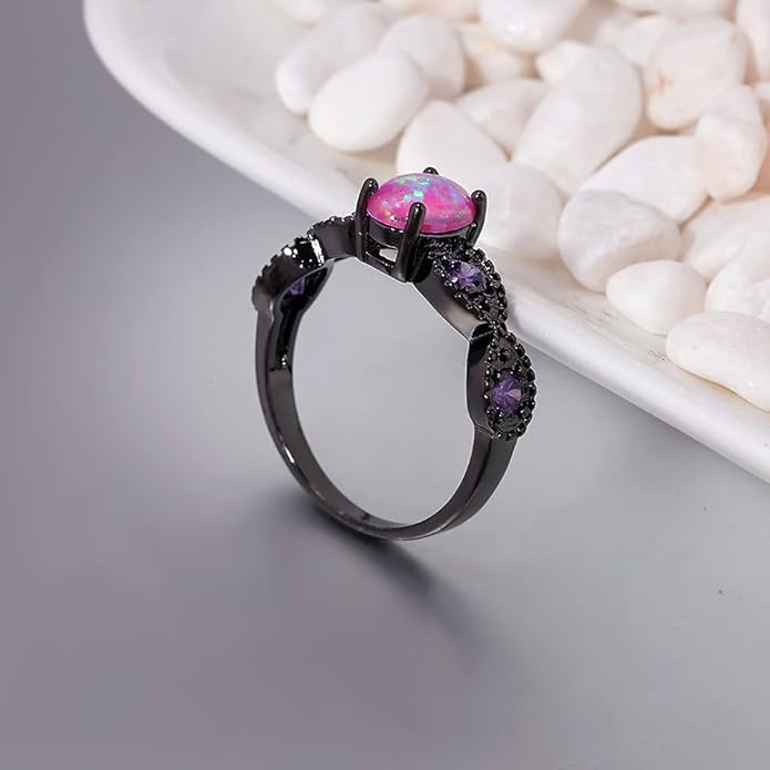 CiNily 18K Gold Plated Opal Ring-White Fire Opal & Amethyst & Cubic Zirconia Women Jewelry Gemstone Engagement Anniversary Ring Size 5-13