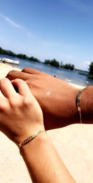 Personalized Sterling Silver/Stainless Steel Bar ID Bracelet - Custom Engraved Inspirational Words, Dates or Names- Adjustable - Gift Box Included - Elegant Jewelry for Anniversary, Birthday, Weddings