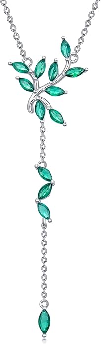 LONAGO Long Y-shaped Necklace for Women 925 Sterling Silver Leaf Pendant Cubic Zirconia Y Chain Necklace Jewelry Gift for Bride Wife