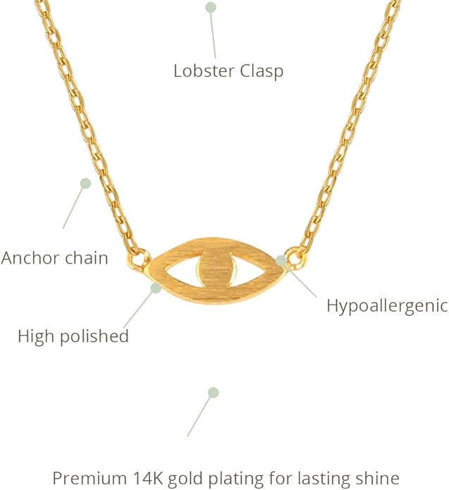 MUSTHAVE Evil Eye 18K Gold Plated Necklace With Message Card, Yellow and White Color, Anchor Chain, Best Gift Necklace, Size 16 inch + 2 inch Extender, Pendant, Gift Card