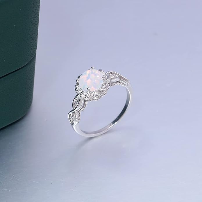 CiNily 18K Gold Plated Opal Ring-White Fire Opal & Amethyst & Cubic Zirconia Women Jewelry Gemstone Engagement Anniversary Ring Size 5-13